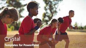  Presentation with training camp - PPT layouts enhanced with trainer training kids in the boot camp on a sunny day background and a tawny brown colored foreground