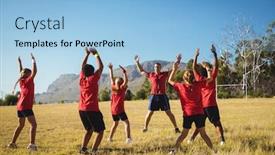  Presentation with training camp - Colorful slide set enhanced with trainer training kids in the boot camp on a sunny day backdrop and a light blue colored foreground