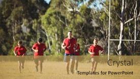  Presentation with training camp - Audience pleasing PPT theme consisting of trainer training kids in the boot camp on a sunny day backdrop and a yellow colored foreground