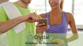  Presentation with water technology - PPT theme featuring trainer with smartphone and water background and a mint green colored foreground