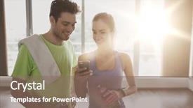  Presentation with water technology - Presentation having trainer with smartphone and water background and a violet colored foreground