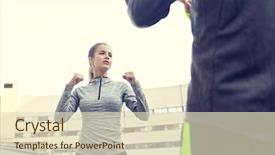  Presentation with self defense - Presentation theme consisting of trainer working out self defense background and a soft green colored foreground