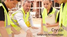  Presentation with apprentice - Beautiful PPT layouts featuring training - builder on building site discussing backdrop and a lemonade colored foreground