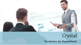  Presentation with egyptian man in make up - Beautiful presentation theme featuring training - business man making a presentation backdrop and a light blue colored foreground