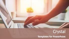  Presentation with business training - Slide set featuring training - business woman working at office background and a coral colored foreground