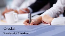  Presentation with training - PPT theme enhanced with training - close-up of female hand making background and a light blue colored foreground