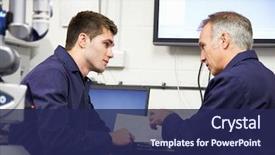  Presentation with training - Slide deck with training - engineer showing trainee plans background and a navy blue colored foreground