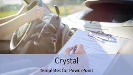  Presentation with driver - Beautiful PPT layouts featuring training - examiner filling in driver's license backdrop and a light blue colored foreground