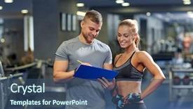  Presentation with woman sport - PPT theme with training - fitness sport exercising and diet background and a ocean colored foreground