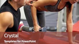  Presentation with flexing - Presentation theme having training - fitness sport exercising and weightlifting background and a tawny brown colored foreground