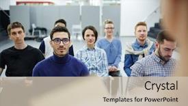  Presentation with group training - Audience pleasing slides consisting of training - group of students listening backdrop and a soft green colored foreground