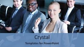  Presentation with business people - Colorful slide set enhanced with training - image of business people sitting backdrop and a teal colored foreground