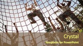  Presentation with training - Audience pleasing slide set consisting of training - military soldiers climbing rope backdrop and a tawny brown colored foreground