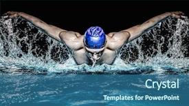  Presentation with swimming pool - Presentation theme enhanced with training - muscular young man in blue background and a ocean colored foreground