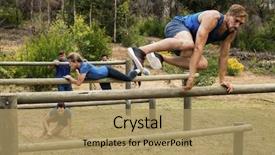  Presentation with obstacle course - PPT theme enhanced with training - people jumping over the hurdles background and a coral colored foreground