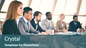  Presentation with business training - PPT layouts with training - row of business people listening background and a ocean colored foreground