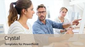  Presentation with helping - Audience pleasing slide deck consisting of training - school instructor helping students backdrop and a soft green colored foreground