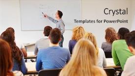  Presentation with whiteboard - Slide deck having training - students listening to teacher background and a soft green colored foreground