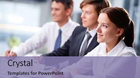  Presentation with business training - Presentation theme having training - three business people sitting background and a coral colored foreground