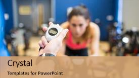  Presentation with exercise bike - Audience pleasing slides consisting of training - woman on exercise bike backdrop and a coral colored foreground