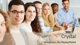  Presentation with university - Cool new theme with training academy - class of many smiling students backdrop and a soft green colored foreground