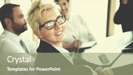  Presentation with business near shoring - Cool new slide set with adults table - blonde with short hairstyle backdrop and a  colored foreground