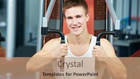  Presentation with bodybuilding - Beautiful slide deck featuring training-and-bodybuilding-man-doing backdrop and a coral colored foreground