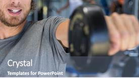  Presentation with lifting weights - Colorful PPT theme enhanced with training arm muscles lifting free backdrop and a gray colored foreground