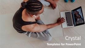  Presentation with living room - Slides featuring training-at-home-sporty-man background and a gray colored foreground