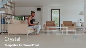  Presentation with sporty - PPT theme featuring training-at-home-sporty-man background and a gray colored foreground