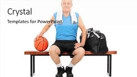  Presentation with man sitting bench - Audience pleasing PPT theme consisting of training bag - mature man with basketball sitting backdrop and a white colored foreground