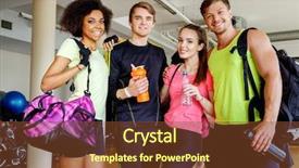  Presentation with aerobics - Amazing slide set having training bag - multiracial group after aerobics class backdrop and a tawny brown colored foreground