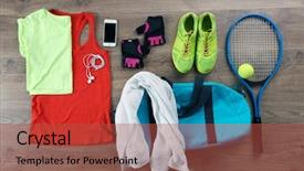  Presentation with woman sport - Audience pleasing PPT theme consisting of training bag - sport equipment for woman backdrop and a red colored foreground
