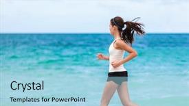  Presentation with sport blue - Cool new PPT theme with training cardio running on beach backdrop and a light blue colored foreground