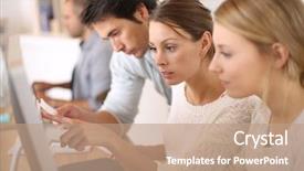  Presentation with business training - Amazing theme having training class - group of students in business backdrop and a coral colored foreground