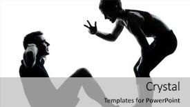  Presentation with posture - Cool new presentation theme with personal training - one couple man woman exercising backdrop and a light gray colored foreground