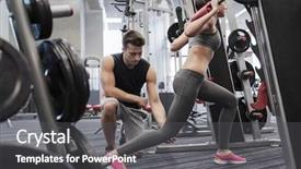  Presentation with weightlifting barbell - PPT theme enhanced with sport fitness teamwork weightlifting background and a dark gray colored foreground