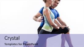  Presentation with posture - Presentation design with suppl - stretching workout posture background and a sky blue colored foreground