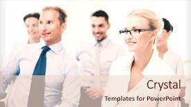  Presentation with concept - Colorful theme enhanced with training course - business concept - smiling businessmen backdrop and a lemonade colored foreground