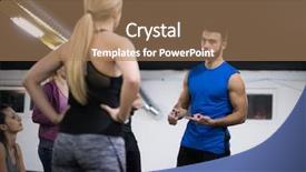  Presentation with exercise and athletes - PPT theme enhanced with training course group of young background and a  colored foreground