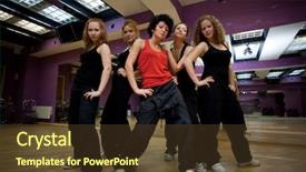  Presentation with collective - PPT theme featuring training dancing collective in show background and a tawny brown colored foreground