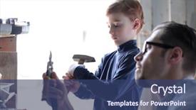  Presentation with silhouette of father and son - Slide set with training department - close up father and son background and a ocean colored foreground