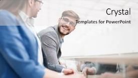  Presentation with employees - Slide set featuring training department - close up group of successful background and a white colored foreground