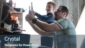  Presentation with working together - Cool new PPT theme with training department - close up happy father his backdrop and a  colored foreground