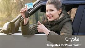  Presentation with car key - Beautiful slides featuring training department - woman with driving license backdrop and a dark gray colored foreground
