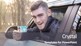  Presentation with driving - Slides enhanced with training department - woman with driving license background and a dark gray colored foreground