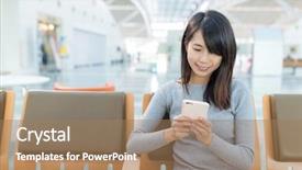  Presentation with station - Beautiful theme featuring training department - woman working on mobile phone backdrop and a coral colored foreground