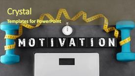  Presentation with motivation - Audience pleasing PPT layouts consisting of training equipment and scale backdrop and a tawny brown colored foreground