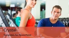  Presentation with personal training - Cool new presentation theme with training evaluation - woman with her personal fitness backdrop and a  colored foreground
