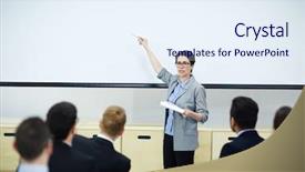  Presentation with business training - Audience pleasing PPT layouts consisting of training experts - business expert explaining new trends backdrop and a sky blue colored foreground